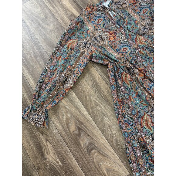 WOMENS PLUS SIZE BOHO DRESS PAISLEY PRINT FLOUNCE SIZE 3XL TIED FRONT RUFFLE - Picture 4 of 10